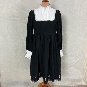 Ista Mori Nameless Poem Goth Black & White Cross Long Sleeve Dress L